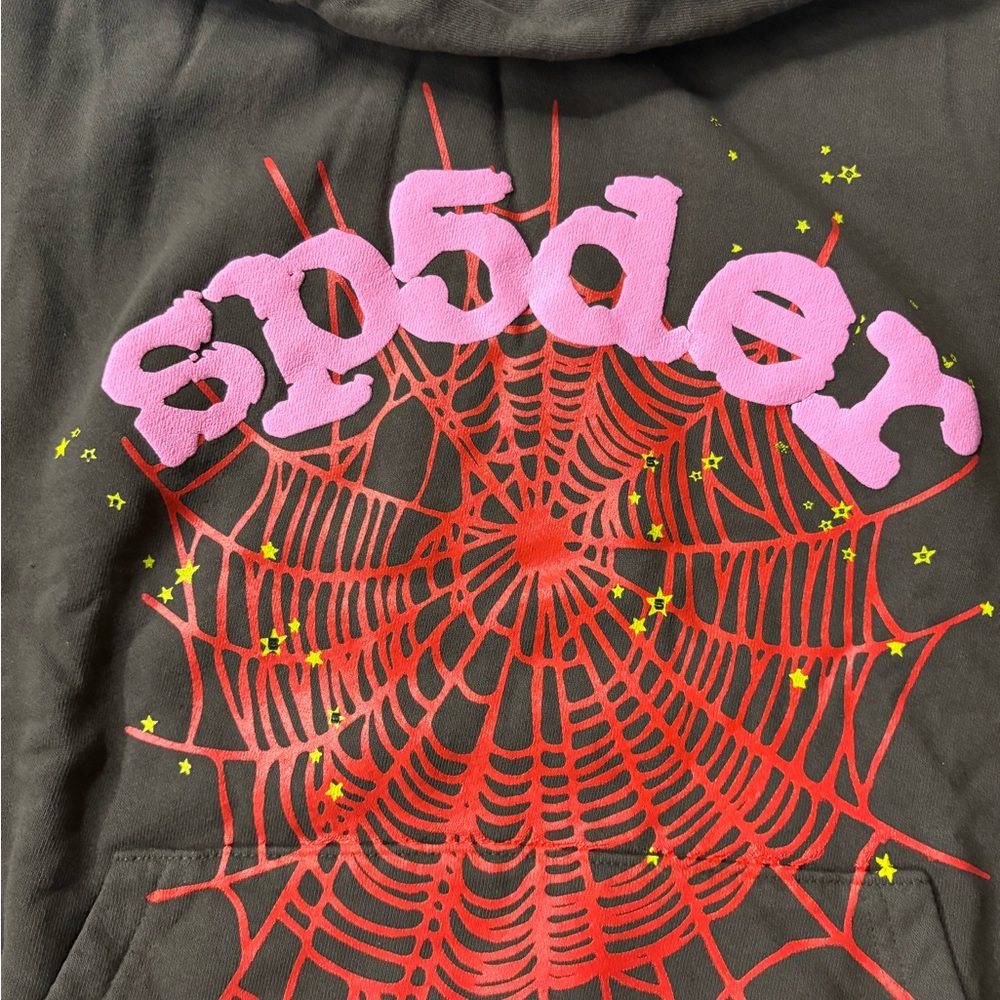 Sp5der Black Performance Jacket with Pink Logo and Red Web Graphic